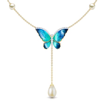 Flared Blue Butterfly Diamond Necklace