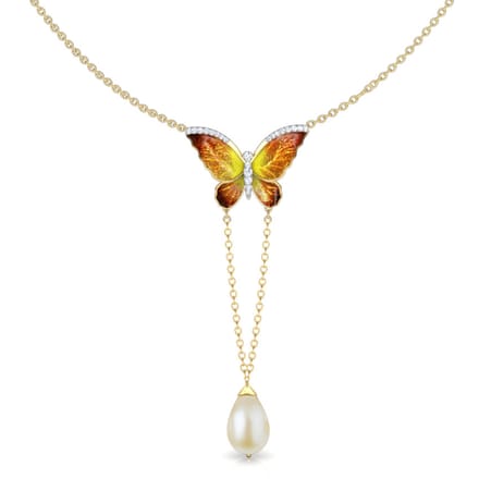 V-Drop Orange Butterfly Necklace