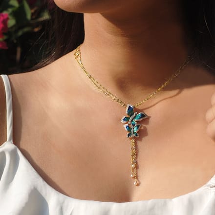 Majestic Blue Butterfly Lariat Necklace